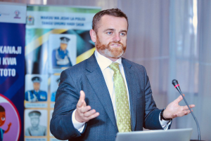 A photo of Aonghus Kelly speaking